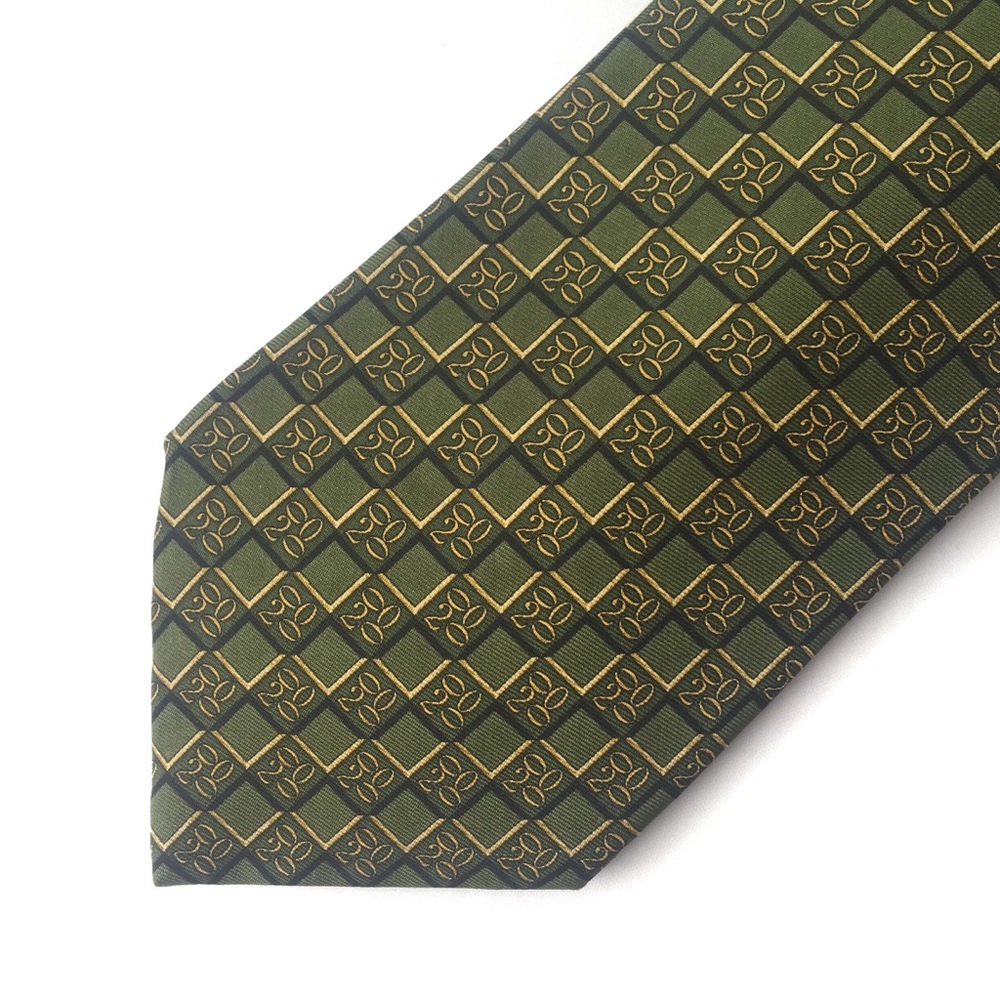 Vintage BROOKS BROTHERS Silk Tie Olive Green Gold Geometric Squares ‘2000’